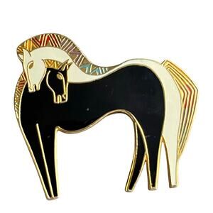 Laurel Burch Vintage "Embracing Horses" 80’s Black White Enamel Brooch